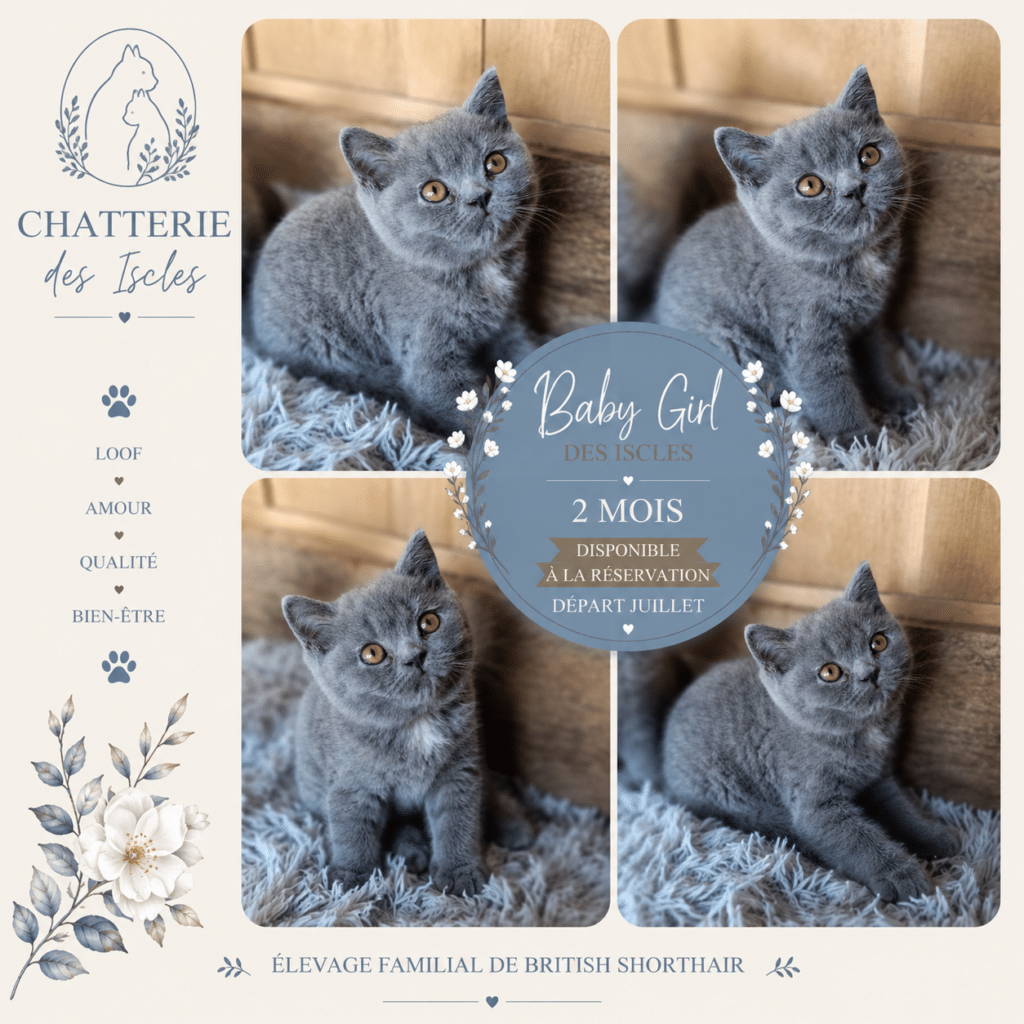 Chaton British Shorthair bleu de 2 mois à réserver. Chatterie des Iscles.
